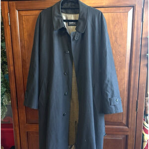 Vintage 90s Trench Coat Men's 40S w/ Removable Houndstooth Lining Black Long EUC